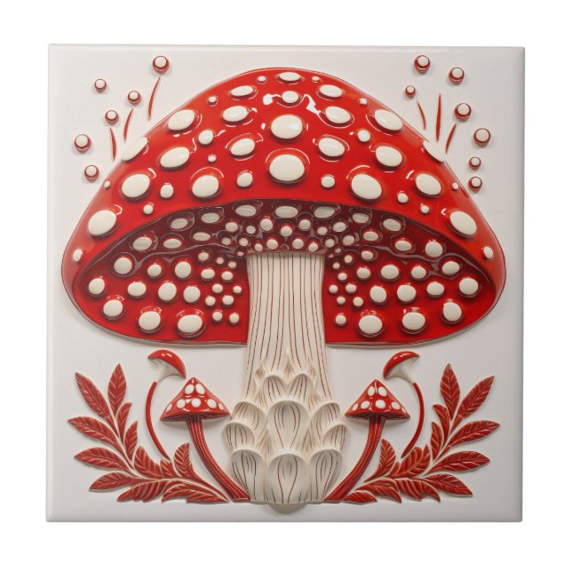 Vild Red Amanita Muscaria 3D Effect Mushroom Kakelplatta (Framsidan)
