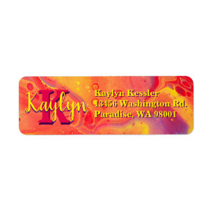Vild Red Lila Acrylic Flow Art Returadress Etikett