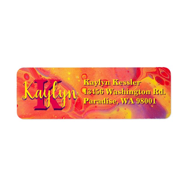 Vild Red Lila Acrylic Flow Art Returadress Etikett (Framsidan)