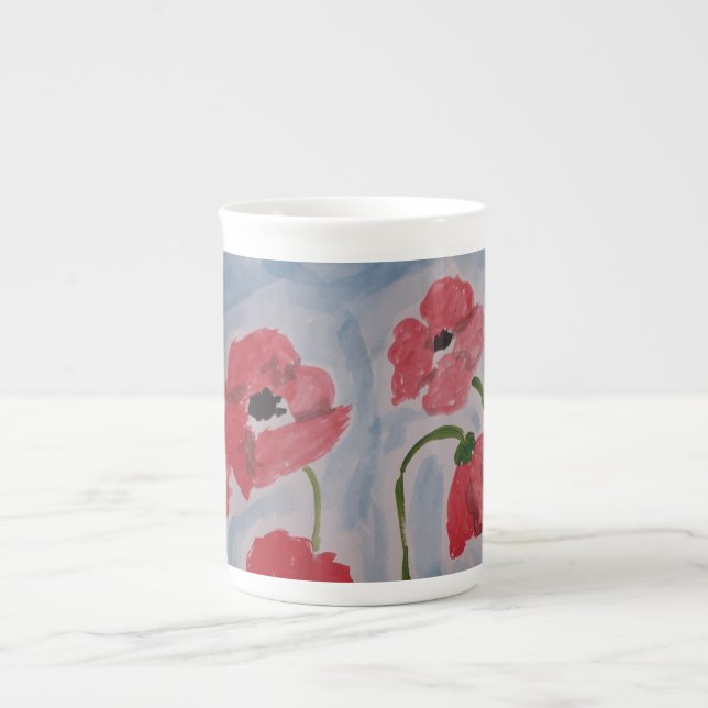Vild Red Poppies Benporslin Mugg (Framsidan)