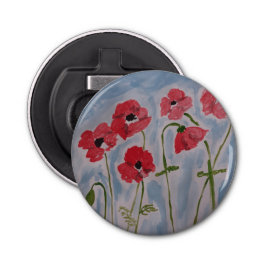 Vild Red Poppies Button Bottenöppnare Flasköppnare
