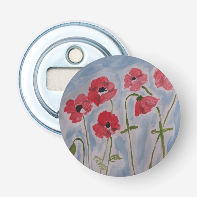 Vild Red Poppies Button Bottenöppnare Flasköppnare (Framsidan)
