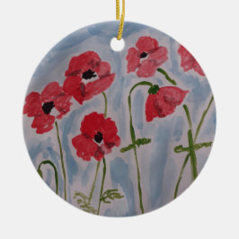 Vild Red Poppies Ceramic Ornament