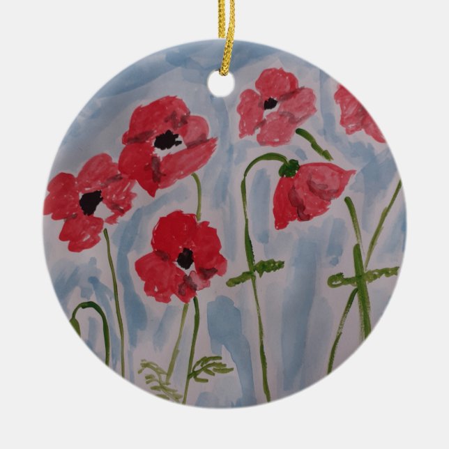 Vild Red Poppies Ceramic Ornament (Framsidan)