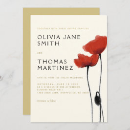 Vild Red Poppies Guld Ecru Rustic Elegant bröllop Inbjudningar