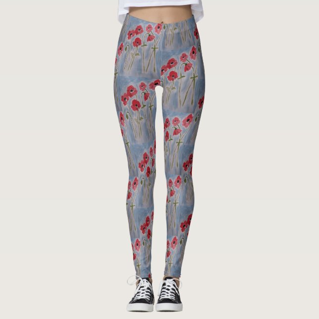 Vild Red Poppies Leggings (Framsida)