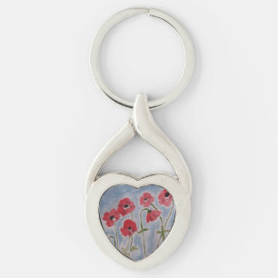 Vild Red Poppies Metall Nyckelring
