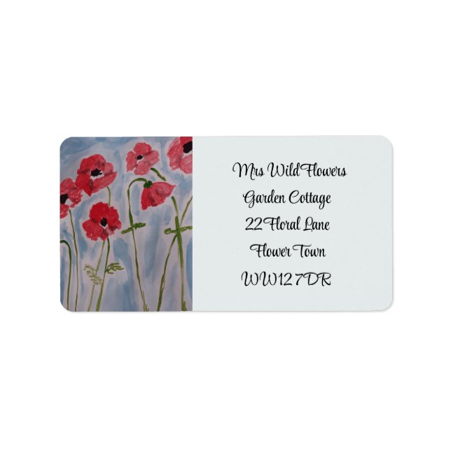 Vild Red Poppies Return-adressetikett Adressetikett (Framsidan)