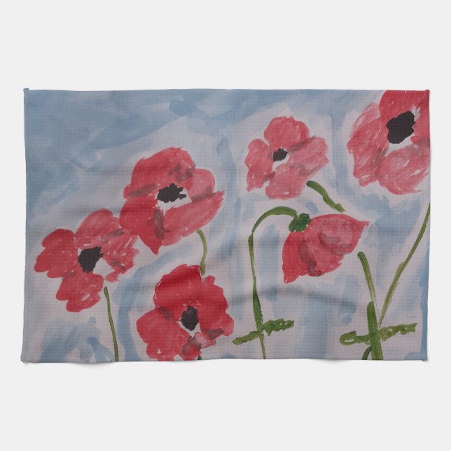 Vild Red Poppies Tea Towel Kökshandduk (Horisontell)