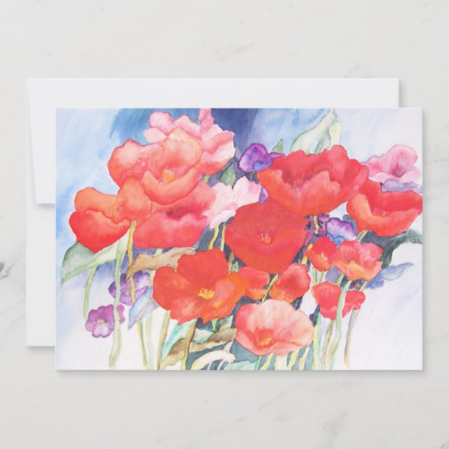 Vild Red Poppies vattenfärg Inbjudningar (Framsida)