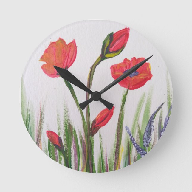 Vild Red poppy Clock Rund Klocka (Framsida)