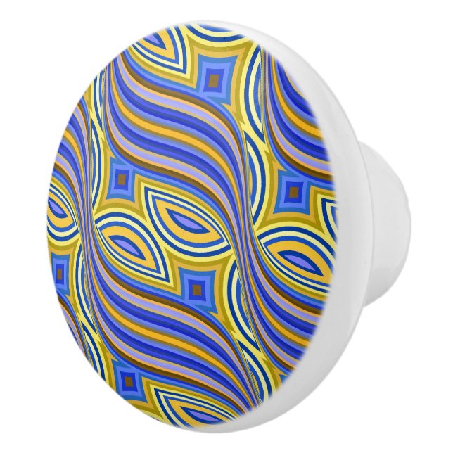 Vild Retro Mönster Blue Guld Abstrakt Swirl Design Knopp (Höger)