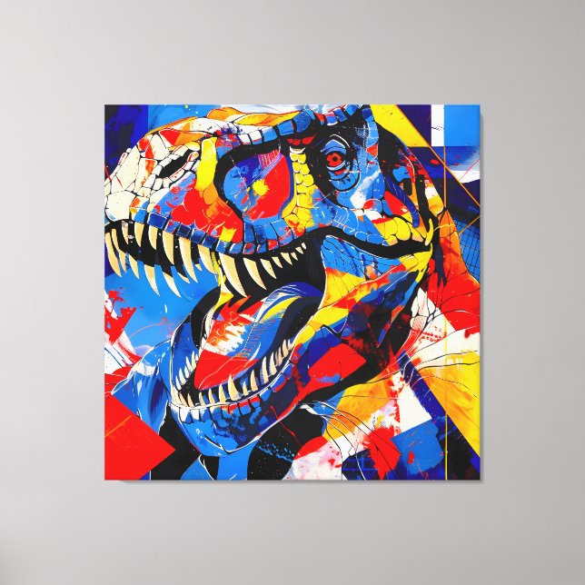 Vild Retro T-rex Dinosaur Fusion Canvastryck (Framsida)