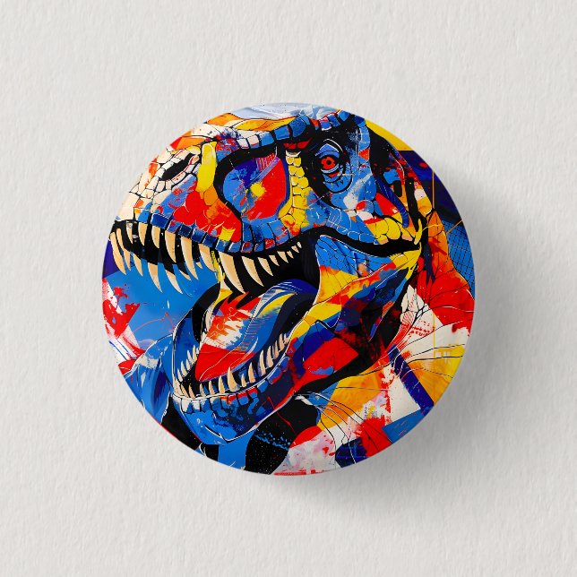 Vild Retro T-Rex Dinosaur Fusion Knapp (Framsida)