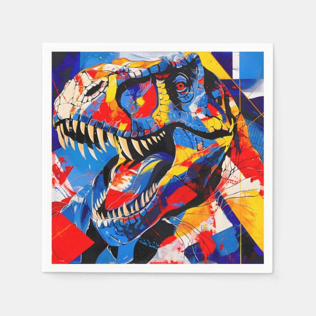Vild Retro T-rex Dinosaur Fusion Pappersservett (Framsidan)