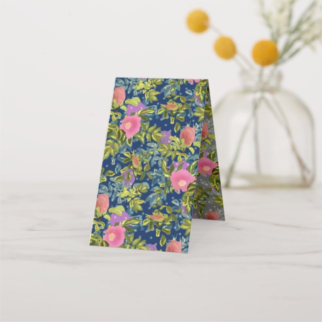 Vild ro, blå bakgrund, vild ro, rosor, rosa lojalitetskort (Framsida)