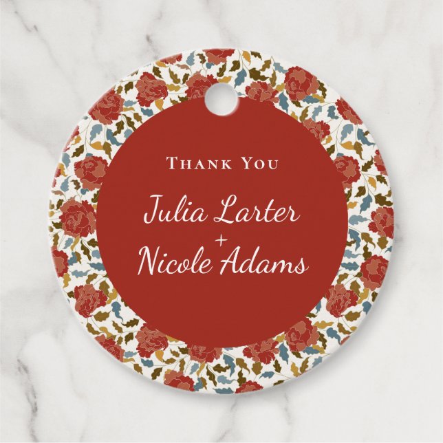 Vild Ro Blommigt Petals Garden Affair Bröllop Gåvor Etiketter (Framsida)