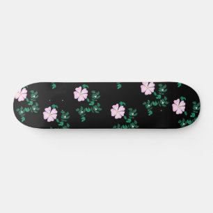 Vild Ro - Blommönster på svart bakgrund Mini Skateboard Bräda 18,5 Cm