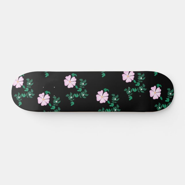 Vild Ro - Blommönster på svart bakgrund Mini Skateboard Bräda 18,5 Cm (Horz)
