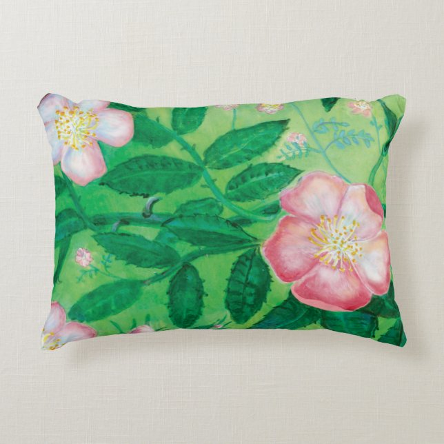 Vild ro blommor prydnadskudde (Framsidan)