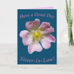 Vild Ro Flower Birthday Card for Sister in Law Kort<br><div class="desc">En vacker rosa vild ro-blomma ger en fin bild av det här färgfulla födelsedagskortet för syster-in-Law.  Text kan lätt vara personlig.</div>