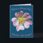 Vild Ro Flower Birthday Card for Sister in Law Kort<br><div class="desc">En vacker rosa vild ro-blomma ger en fin bild av det här färgfulla födelsedagskortet för syster-in-Law.  Text kan lätt vara personlig.</div>
