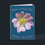 Vild Ro Flower Birthday Card for Sister in Law Kort<br><div class="desc">En vacker rosa vild ro-blomma ger en fin bild av det här färgfulla födelsedagskortet för syster-in-Law. Text kan lätt vara personlig.</div>