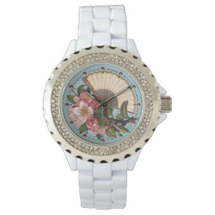 VILD RO MED FLÄKT Rosa Blue Blommigt Armbandsur