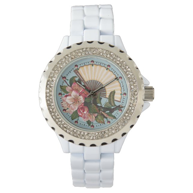 VILD RO MED FLÄKT Rosa Blue Blommigt Armbandsur (Framsida)