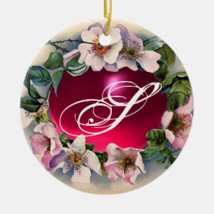 VILD RO MED ROSA FUCHSIA GEM STONE MONOGRAM JULGRANSPRYDNAD KERAMIK