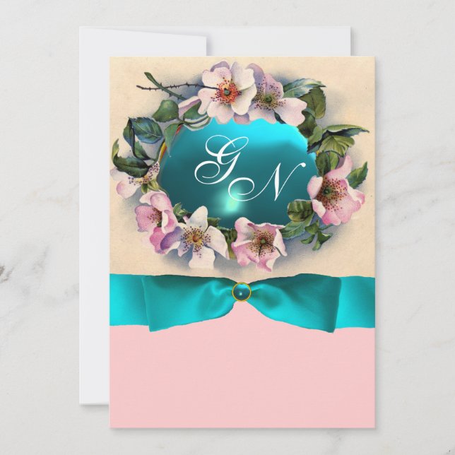 VILD RO MED TEAL BLUE RIBBON, MONOGRAM INBJUDNINGAR (Framsida)