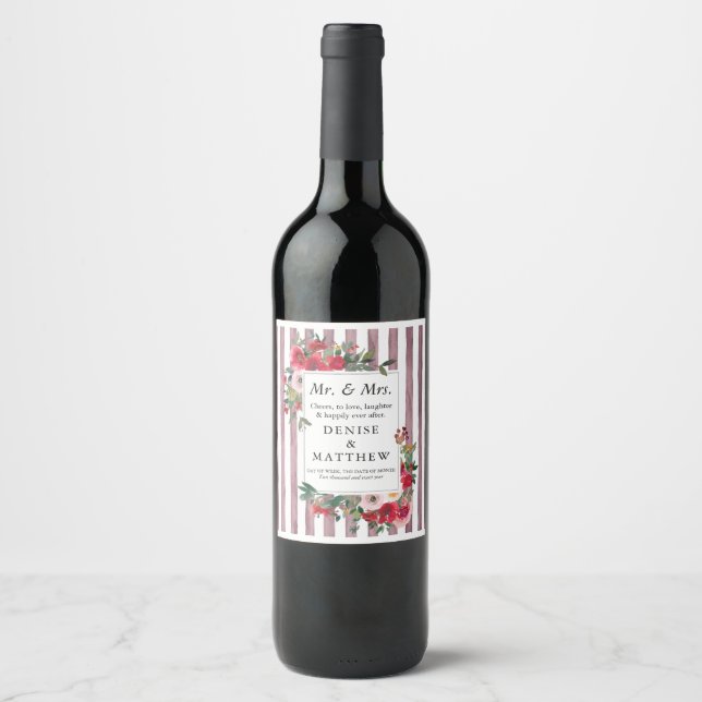 Vild Ro & Zepher Rosa Rand Vin Vinflaska Etikett (Framsida)