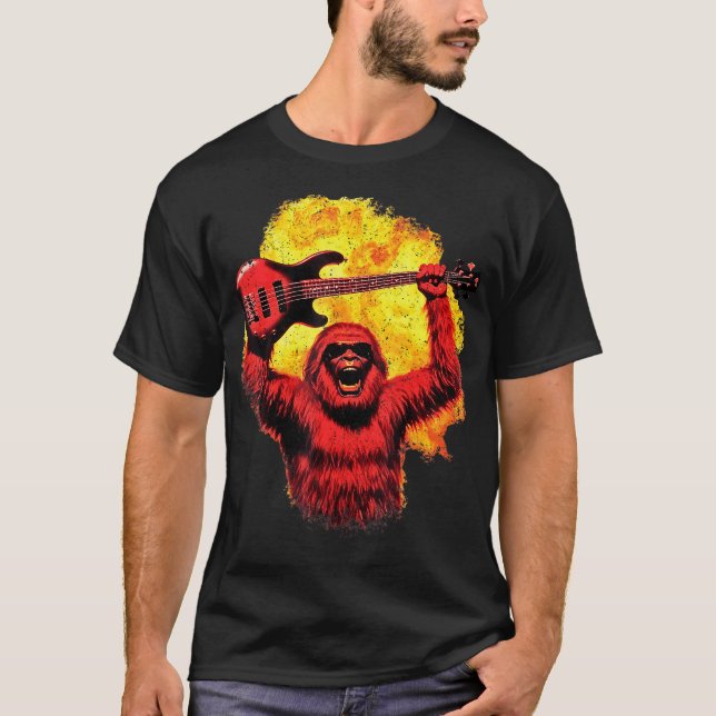 Vild Rockstjärna Eldklot Gitarr Sasquatch Vintage T Shirt (Framsida)