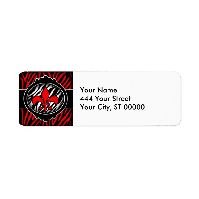 vild röd zebra fleur de lis-symbol returadress etikett (Framsidan)