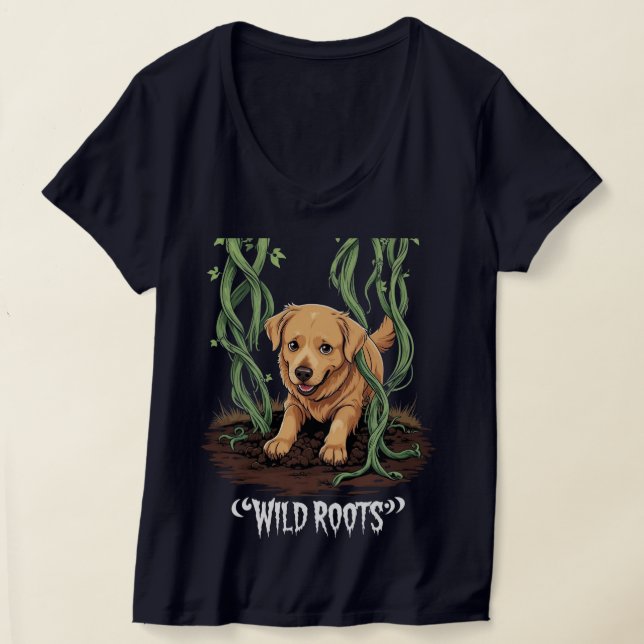 Vild Roots - Spooky Golden Retriever Garden Design T Shirt (Laydown)