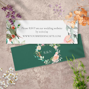 Vild Ros Garland Bröllopswebbplats RSVP Litet Visitkort