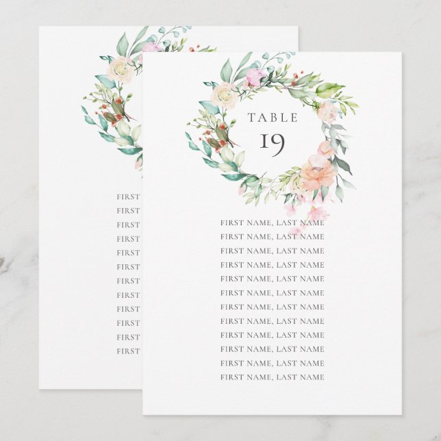 Vild Ros Garland Sittplatskarta Bordnummer Inbjudningar (Fram/baksida)