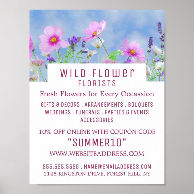 Vild Rosa Blommigt, Floristry Advertising Poster (Framsidan)