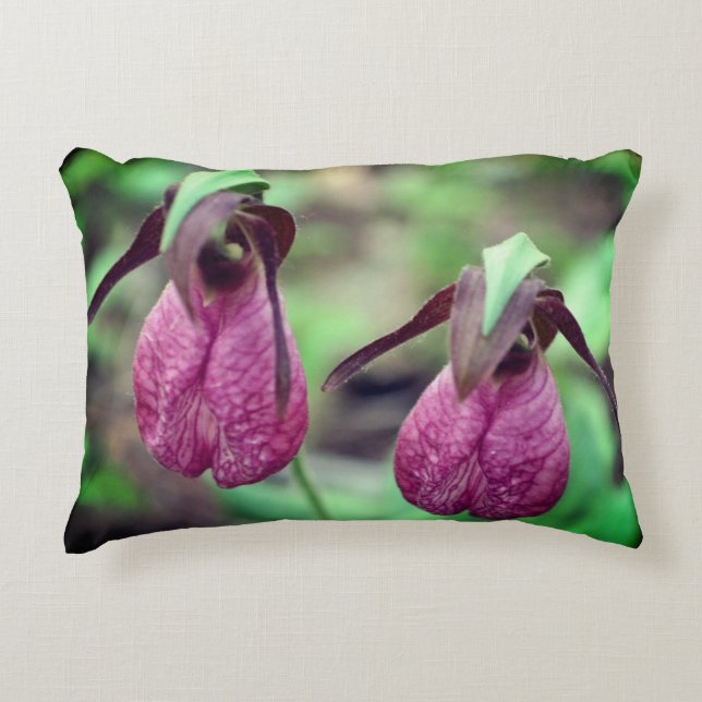 Vild Rosa Dam Slipper Orchid Flower Pair 2 Prydnadskudde (Framsidan)