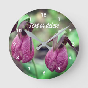 Vild Rosa Dam Slipper Orchid Flower Pair 2 Rund Klocka