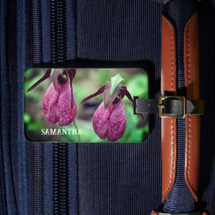 Vild Rosa Dam Slipper Orchid Flowers Personlig Bagagebricka
