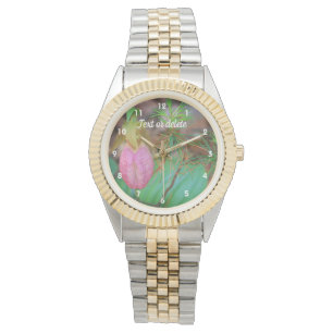 Vild Rosa Dam Slipper Orchid och Evergreens Armbandsur