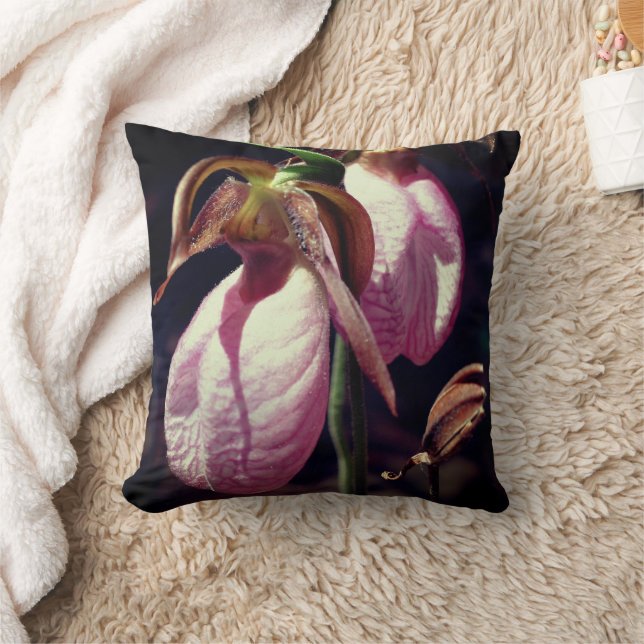 Vild Rosa Dam Slipper Orchid Pair Close Up Kudde (Filt)
