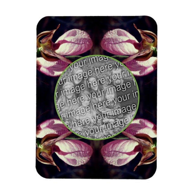 Vild Rosa Dam Slipper Orchid Ram Lägg till foto Magnet (Vertikal)