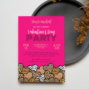 Vild Rosa Djurtryck Hjärta Alla hjärtans dag Party Inbjudningar