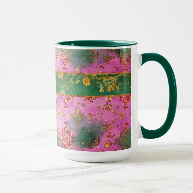 Vild Rosa Grunge Damask - Mugg, Kopp (Höger)