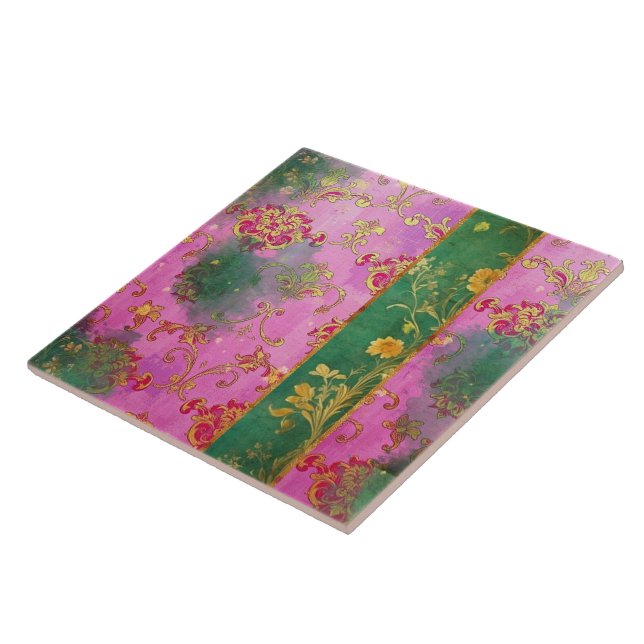 Vild Rosa Grunge Damask - Sida Kakelplatta (Sidan)