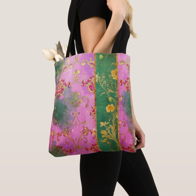 Vild Rosa Grunge Damask - Tote Bag Tygkasse (Närbild)