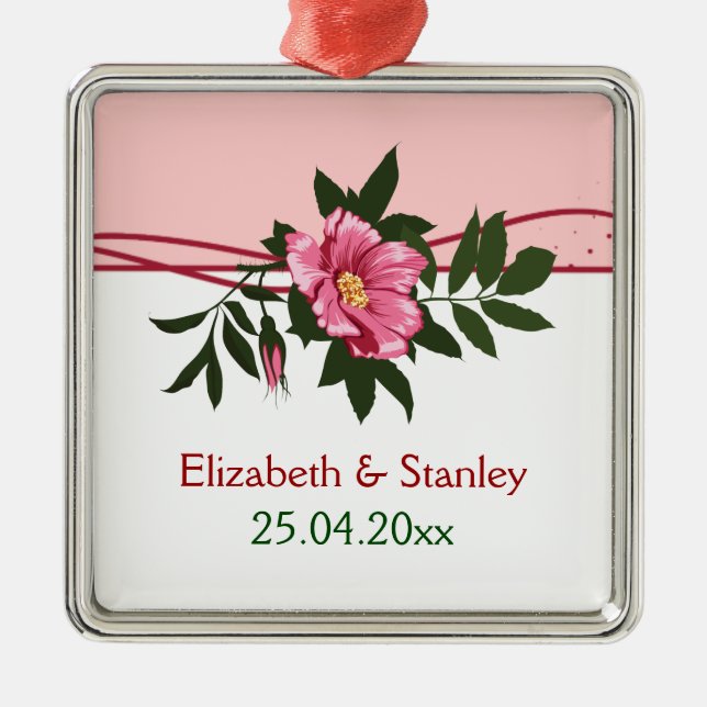 Vild rosa ros blommigt bröllop behåller ornament (Framsidan)