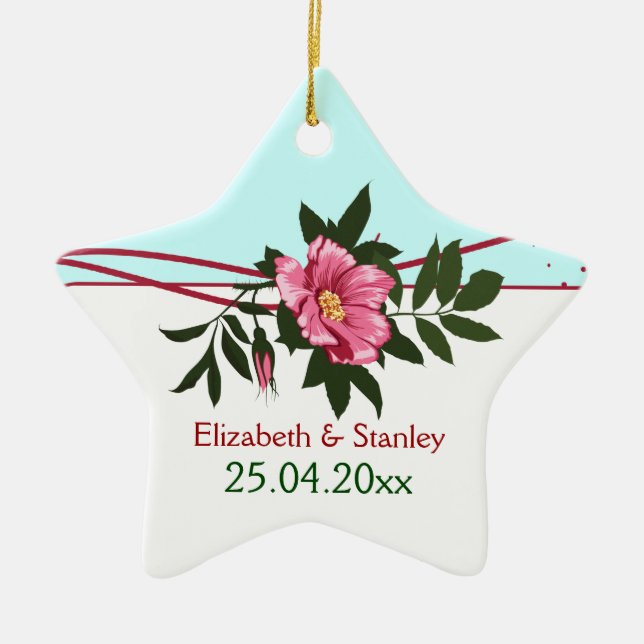 Vild rosa ros blommigt bröllop behåller ornament (Framsidan)